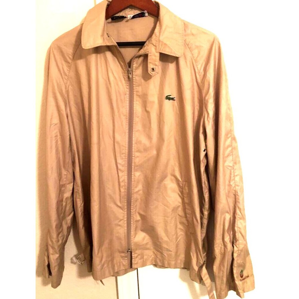 Izod Lacoste Womens Windbreaker Jacket Solid Beige Full Zip Logo Japan L